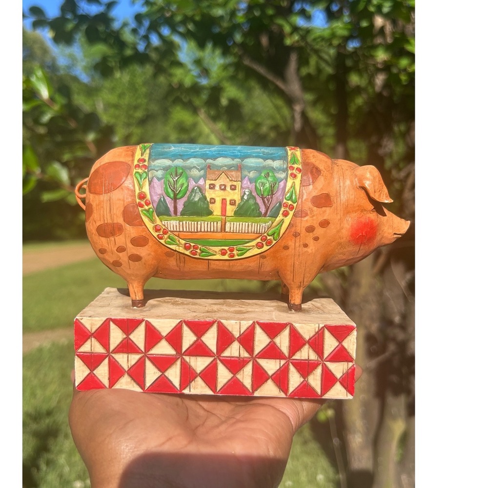 Vtg Jim Shore Heartwood Creek Pig Figurine OS Orange Resin Country Heritage